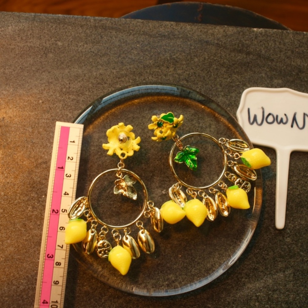 New Positano Lemon fruits dangle Chandelier hoops - Picture 4 of 7